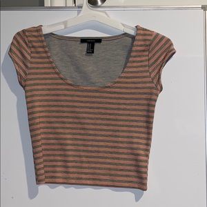pink and grey stripped crop top